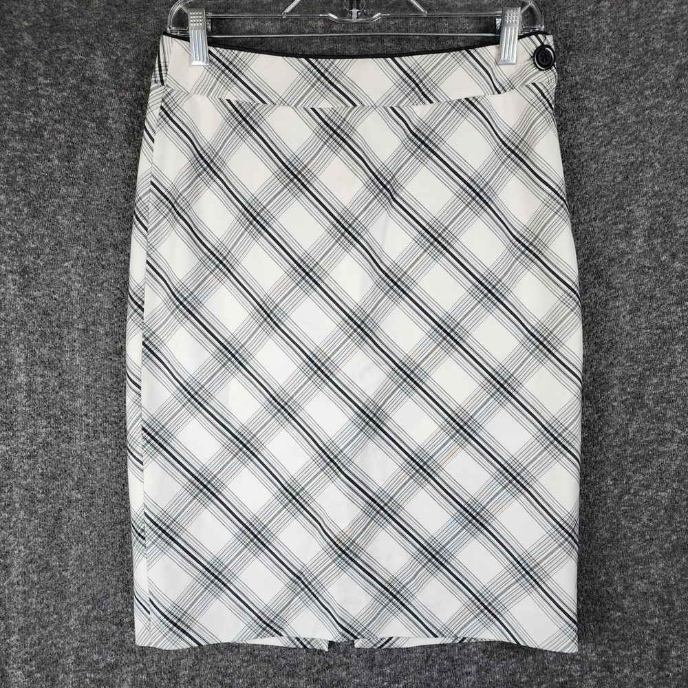 White House Black Market Skirt Womens 4 Pencil White Black Plaid EUC